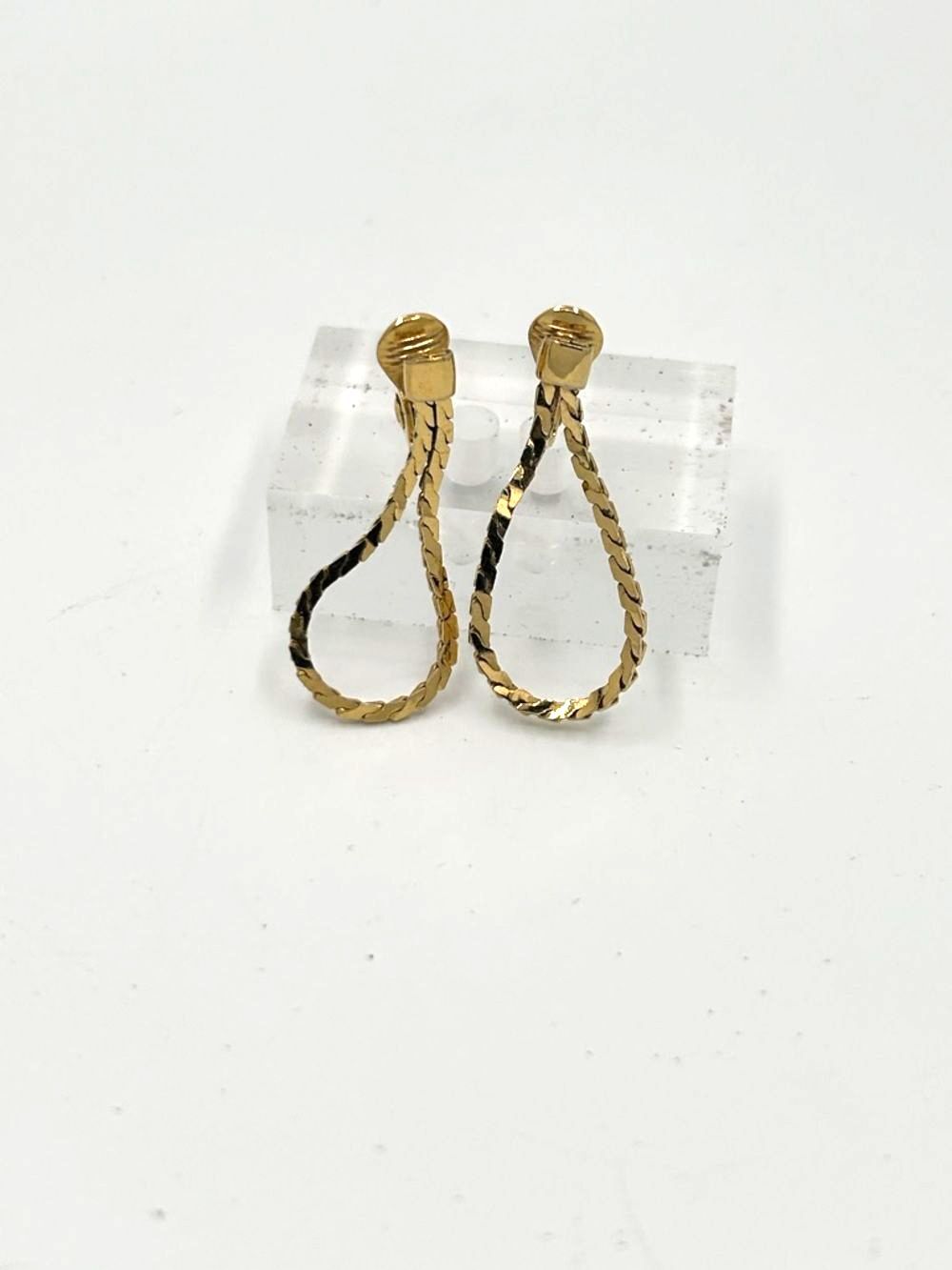 Vintage Monet Gold-Tone Braided Loop Drop Clip On Earrings
